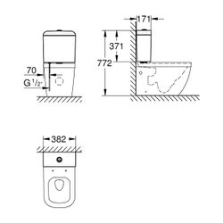 Grohe Aufsatzspülkasten Euro Keramik, Anschluss unten, 382x371x171mm, 2-Mengen-Spülung,... GROHE-39332000 4005176407208 (Abb. 1)