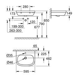 Grohe Euro Keramik Waschtisch, wandhängend, 600x480mm, 1 Hahnloch, mit Überlauf, aus Sa... GROHE-39335000 4005176407239 (Abb. 1)