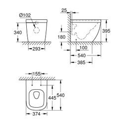 Grohe Stand-Tiefspül-WC Euro Keramik, Abgang waagerecht, back to wall, spülrandlos, aus... GROHE-39339000 4005176407277 (Abb. 1)