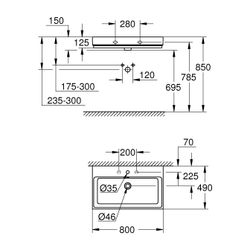 Grohe Cube Keramik Waschtisch, wandhängend, 800x490mm, 1 Hahnloch, 2 weitere vorgestoch... GROHE-3946900H 4005176438363 (Abb. 1)