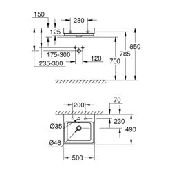 Grohe Cube Keramik Waschtisch, wandhängend, 500x490mm, 1 Hahnloch, 2 weitere vorgestoch... GROHE-3947400H 4005176438387 (Abb. 1)
