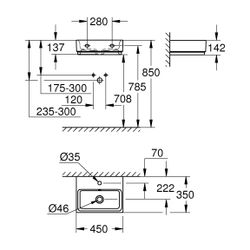 Grohe Cube Keramik Handwaschbecken, wandhängend, 455x350mm, 1 Hahnloch, mit Überlauf, P... GROHE-3948300H 4005176442674 (Abb. 1)
