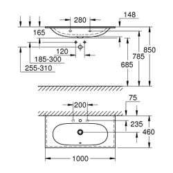 Grohe Essence Möbelwaschtisch Keramik 1000x460mm PureGuard, Alpinweiß, 3956600H... GROHE-3956600H 4005176485626 (Abb. 1)