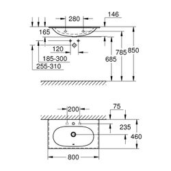 Grohe Essence Möbelwaschtisch Keramik 800x460mm PureGuard, Alpinweiß, 3956700H... GROHE-3956700H 4005176485633 (Abb. 1)