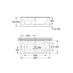 Grohe Essence Einbau-Badewanne, EasyClean, AntiSlip, Alpinweiß, 3962100H... GROHE-3962100H  (Abb. 1)