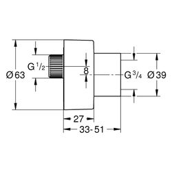 Grohe S-Anschluss mit Schalldämpfer und Schraubrosette, 1/2" x 3/4", 7,5mm Verstellbark... GROHE-48453GN0 4067393130802 (Abb. 1)