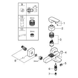 Grohe Cubeo Einhand-Wannenbatterie, Wandmontage, mit S-Anschlüsse, Wandrosette, eigen... GROHE-1018130000 4067393011590 (Abb. 1)