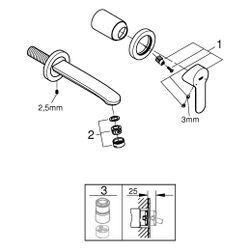 Grohe Eurostyle Cosmopolitan 2-Loch-Waschtischbatterie, Wandmontage, Fertigmontageset, ... GROHE-19571002 4005176886973 (Abb. 1)