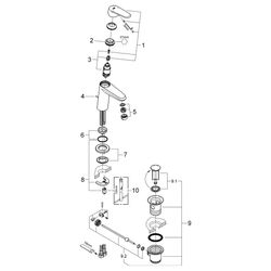 Grohe Eurodisc Cosmopolitan 1-Loch-Einhand-Waschtischbatterie, S-Size, 1 1/4" Zugstange... GROHE-23049002 4005176887536 (Abb. 1)