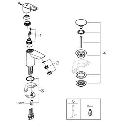 Grohe BauLoop Einhand-Waschtischbatterie, S-Size, Temperaturbegr., LowFlow 3,5l/min, gl... GROHE-23879001 4005176554049 (Abb. 1)