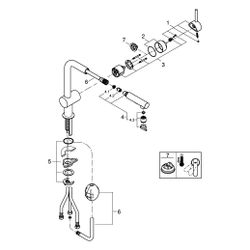 Grohe Minta Einhand-Spültischbatterie, 1-Loch-Montage, L-Auslauf, herausziehbare Dual-S... GROHE-30274AL0 4005176488665 (Abb. 1)