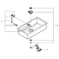 Grohe Edelstahlspüle K700, Unterbau, 864x464mm, 1 Becken 800x400x200mm, aufliegend oder... GROHE-31580SD1 4005176607134 (Abb. 1)