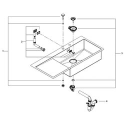Grohe Edelstahlspüle K1000 mit Abtropffläche 1160x520mm, 1 Becken 710x400mm, rechts ein... GROHE-31582SD1 4005176607158 (Abb. 1)