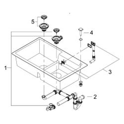 Grohe Kompositspüle K500, 2 Becken, 860x500mm, mit Abtropffläche rechts oder links, Gra... GROHE-31649AP0 4005176521263 (Abb. 1)