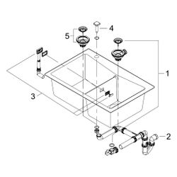 Grohe Kompositspüle K700, 2 Becken, 838x559mm, Einbau links, Granit Schwarz, 31657AP0... GROHE-31657AP0 4005176564208 (Abb. 1)
