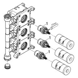 Grohe Rapido C Einbaubox für Unterputzventil 26880000, 3 Zu-/Abgänge, 35031000... GROHE-35031000 4005176908330 (Abb. 1)