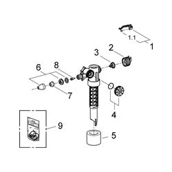 Grohe Füllventil DN 15 mit Abdeckkappe und Drossel, ohne Versatzausgleichstück, 3709500... GROHE-37095000 4005176145124 (Abb. 1)