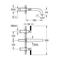 Grohe Atrio PC 3-Loch-Waschtisch-Wandbatterie Supersteel, Fertigset für Hebelgriffe, St... GROHE-20587DC0 4005176511974 (Abb. 1)
