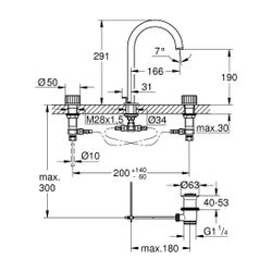 Grohe Atrio PC 3-Loch-Waschtischbatterie Warm Sunset Knopfbetätigung, Zugstangen-Garnit... GROHE-20595DA0 4005176511172 (Abb. 1)