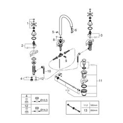 Grohe Atrio 3-Loch-Waschtischbatterie Hard Graphite gebürstet, Rohrauslauf, mit Kreuzgr... GROHE-20643AL0 4005176762901 (Abb. 1)