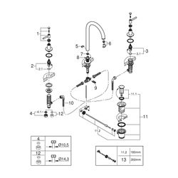 Grohe Atrio 3-Loch-Waschtischbatterie Cool Sunrise, Rohrauslauf, mit Hebelgriffen, 1 1/... GROHE-20649GL0 4005176762994 (Abb. 1)
