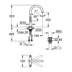 Grohe Atrio Waschtisch-Einlochbatterie, L-Size, mit Hebelgriffen, Push-open Ablaufgarni... GROHE-21145AL0 4005176763335 (Abb. 1)
