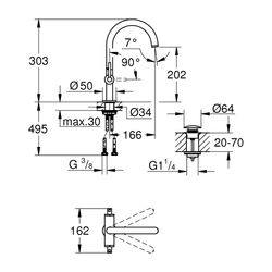 Grohe Atrio Waschtisch-Einlochbatterie 1/2" L-Size, Supersteel, mit Hebelgriffen, 1 1/4... GROHE-21145DC0 4005176763359 (Abb. 1)