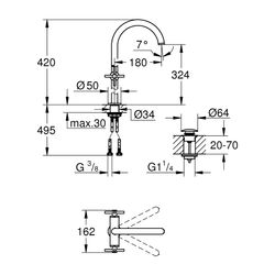 Grohe Atrio Waschtisch-Einlochbatterie 1/2" XL-Size, Supersteel, mit Kreuzgriff, für fr... GROHE-21149DC0 4005176761249 (Abb. 1)