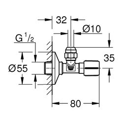 Grohe Eckventil Phantom Black, langer Schubschaft, Schubrosette, Wandanschluss 1/2", Ab... GROHE-22074KF0 4005176782640 (Abb. 1)