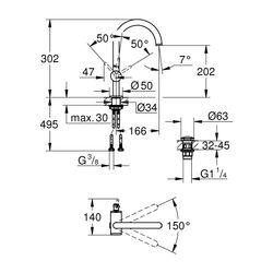 Grohe Atrio 1-Loch-Einhand-Waschtischbatterie, L-Size, schwenkbarer Bogenauslauf, 1 1/4... GROHE-24362000 4005176760846 (Abb. 1)