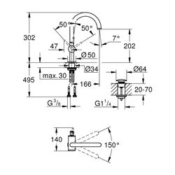 Grohe Atrio 1-Loch-Einhand-Waschtischbatterie, L-Size, schwenkbarer Bogenauslauf, 1 1/4... GROHE-24362AL0 4005176760853 (Abb. 1)