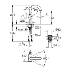 Grohe Atrio 1-Loch-Einhand-Waschtischbatterie, M-Size, schwenkbarer Bogenauslauf, 1 1/4... GROHE-24363GL0 4005176760921 (Abb. 1)