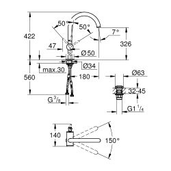 Grohe Atrio 1-Loch-Einhand-Waschtischbatterie, XL-Size, schwenkbarer Bogenauslauf, 1 1/... GROHE-24365000 4005176760976 (Abb. 1)