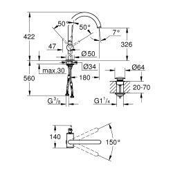 Grohe Atrio 1-Loch-Einhand-Waschtischbatterie, XL-Size, schwenkbarer Bogenauslauf, 1 1/... GROHE-24365AL0 4005176760983 (Abb. 1)