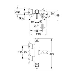 Grohe Grandera 1-Loch-Einhand-Wannenbatterie Wandmontage, Chrom, integrierter Handbraus... GROHE-24374000 4005176758263 (Abb. 1)