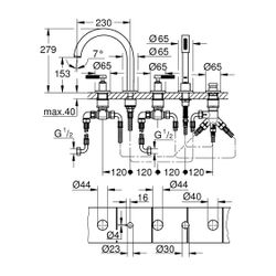 Grohe Atrio PC 5-Loch-Wannenkombination Hard Graphite gebürstet für Hebelgriffe... GROHE-25224AL0 4005176508912 (Abb. 1)
