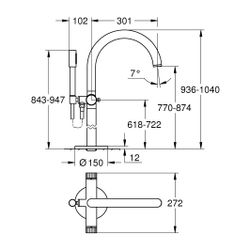 Grohe Atrio PC Wannenbatterie Hard Graphite gebürstet für Knopfbetätigung, Bodenmontage... GROHE-25229AL0 4005176507939 (Abb. 1)