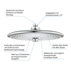 Grohe Vitalio Joy 260 Kopfbrause, 3 Strahlarten, Chrom, 26462000... GROHE-26462000 4005176417795 (Abb. 1)
