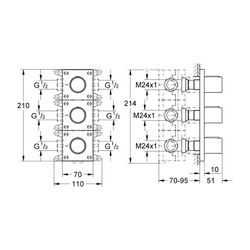 Grohe Unterputzventil Grohtherm F, 3-fach, Fertigmontageset für 35 031, ohne Unterputz-... GROHE-26880000 4005176759260 (Abb. 1)