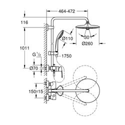 Grohe Vitalio Joy System 260 Duschsystem mit Einhandmischer Wandmontage, 3 Strahlarten,... GROHE-27684001 4005176417986 (Abb. 1)