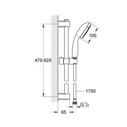 Grohe Vitalio Start 100 Brausestangenset, 2 Strahlarten, QuickFix, Chrom, 27948000... GROHE-27948000 4005176927874 (Abb. 1)