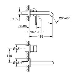 Grohe Essence 2-Loch-Waschtisch-Wandbatterie Ausladung 183mm Phantom Black, Professiona... GROHE-29192KF1 4005176782411 (Abb. 1)