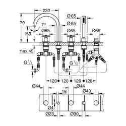 Grohe Atrio 5-Loch-Wannenkombination Warm Sunset, Fertigmontageset, mit Kreuzgriffen... GROHE-29408DA0 4005176762840 (Abb. 1)