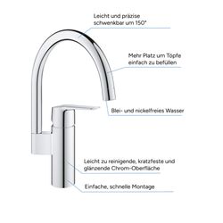 Grohe Start Einhand-Spültischbatterie 1/2", hoher C-Auslauf mit 150mm, QuickFix, Chrom,... GROHE-30469000 4005176635892 (Abb. 1)