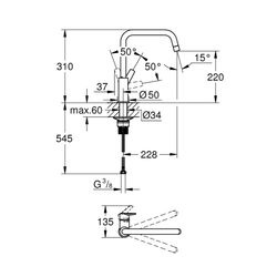 Grohe Start Einhand-Spültischbatterie 1/2", hoher U-Auslauf mit 150mm, QuickFix, Chrom,... GROHE-30470000 4005176635915 (Abb. 1)