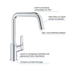 Grohe Start Einhand-Spültischbatterie 1/2", hoher U-Auslauf mit 150mm, QuickFix, Chrom,... GROHE-30470000 4005176635915 (Abb. 1)