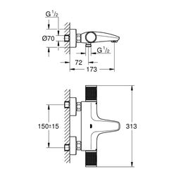 Grohe Precision Feel Thermostat-Wannenbatterie 1/2", Wandmontage, QuickFix, Chrom, 3478... GROHE-34788000 4005176613050 (Abb. 1)