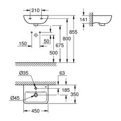 Grohe BauEdge Handwaschbecken Keramik wandhängend 450x350mm, Alpinweiß, 1 Hahnloch, mit... GROHE-39806000 4005176636462 (Abb. 1)
