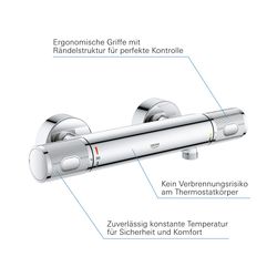 Grohe Grohtherm 1000 Performance Thermostat-Brausebatterie, Wandmontage, Chrom, 3477600... GROHE-34776000 4005176612930 (Abb. 1)