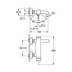 Grohe Essence Einhand-Wannenbatterie 1/2" chrom 25250001... GROHE-25250001 4005176698354 (Abb. 1)